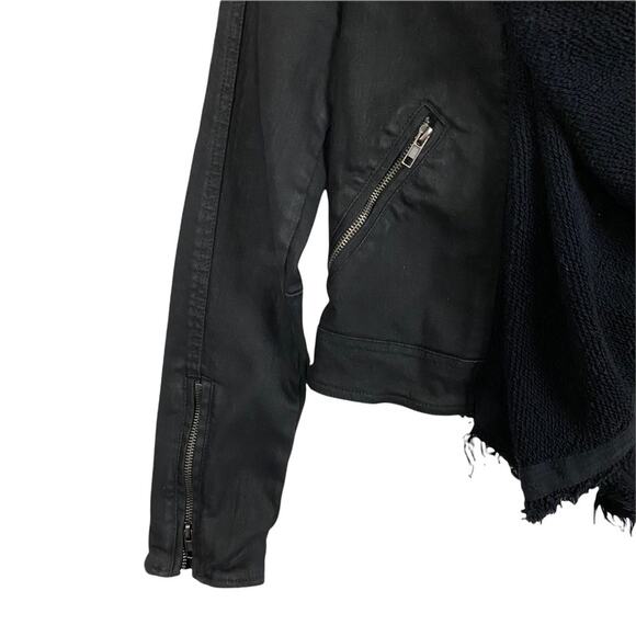 Free People Draped Front Black Cotton Witchy Gothic Moto Jacket Size 2 - Picture 5 of 10